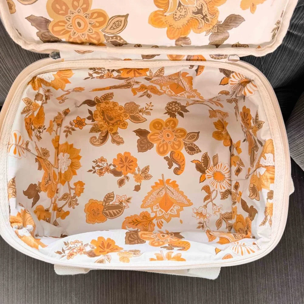 Business & Pleasure Co. Premium Cooler Bag Navy/Black Stripe with yellow floral - Picture 3 of 7